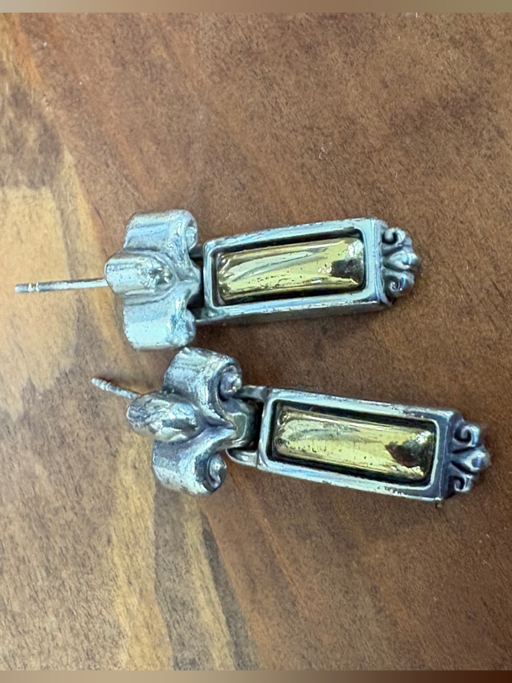 Two-Tone Rectangular Drop Earrings - Gold & Silver